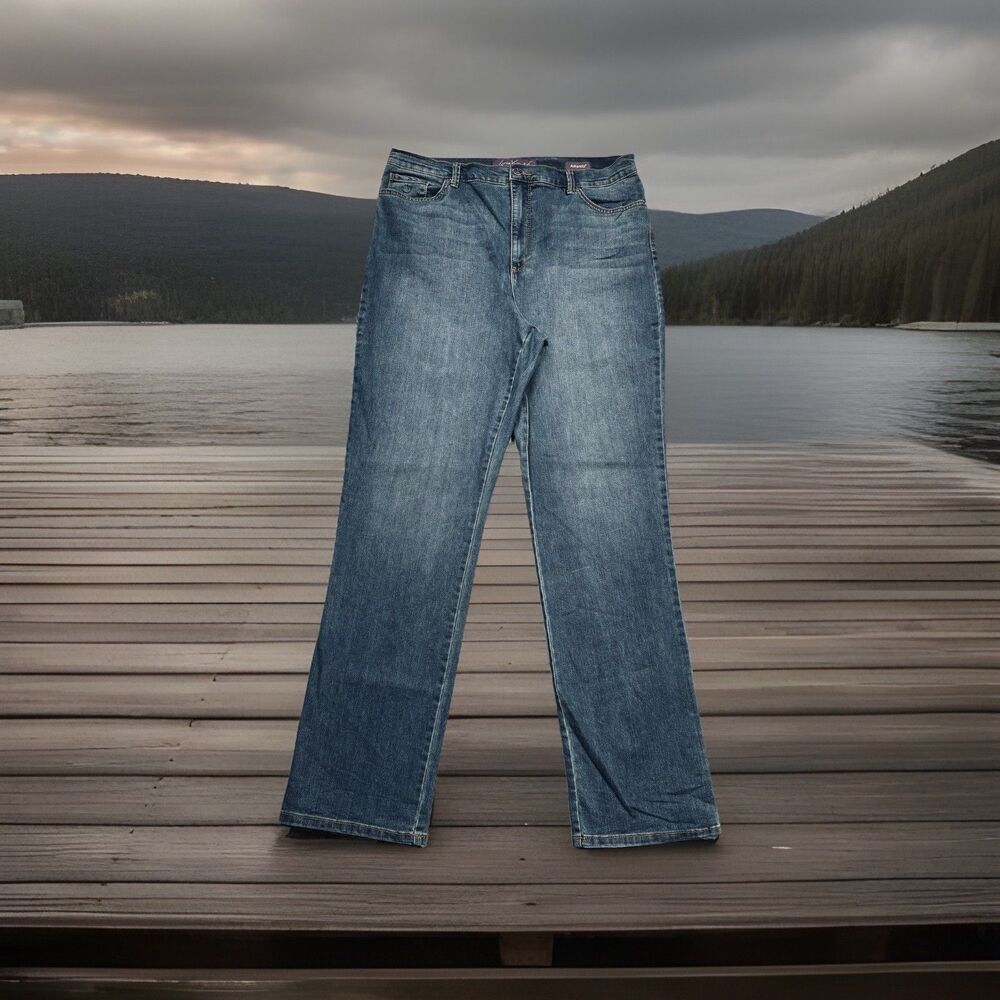 Gloria Vanderbilt Amanda Straight Jeans 14 Long (35x32.5) Blue Stretch Womens - Picture 8 of 9